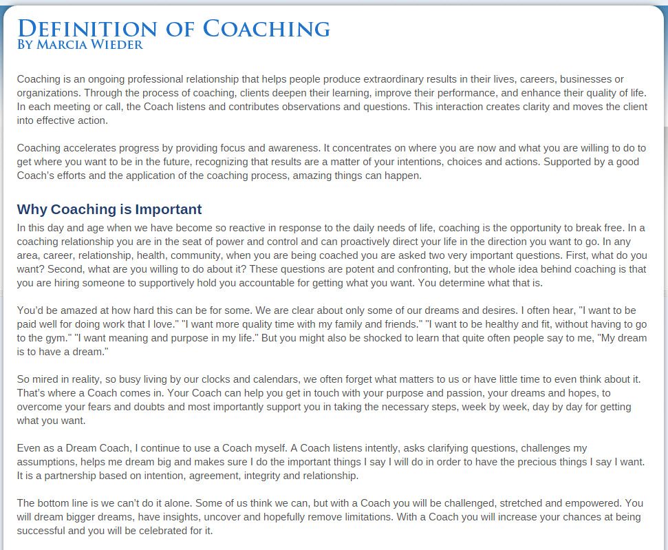 Dream University - Definition of Coaching
