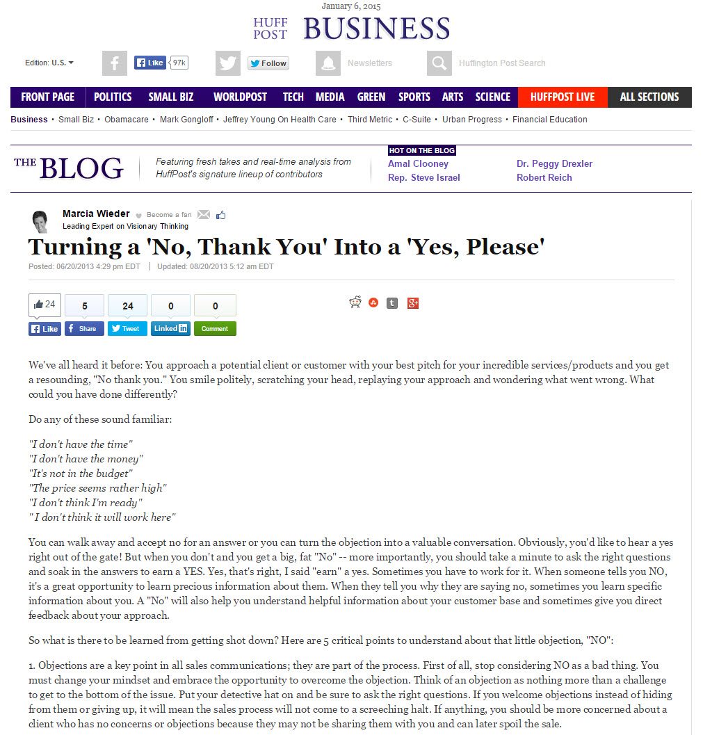 Turning a No, Thank You Into a Yes, Please - Huffington Post Business