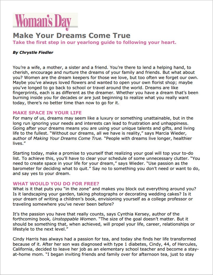 Make Your Dreams Come True - Woman's Day