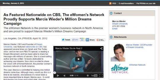 eWomen Network Proudly Supports Million Dreams - PR Web